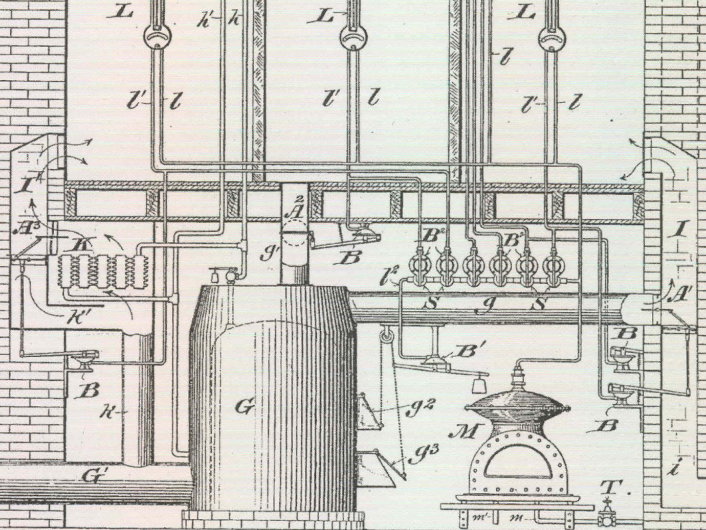 Blueprint of the temperature control system from the the mid-1890s